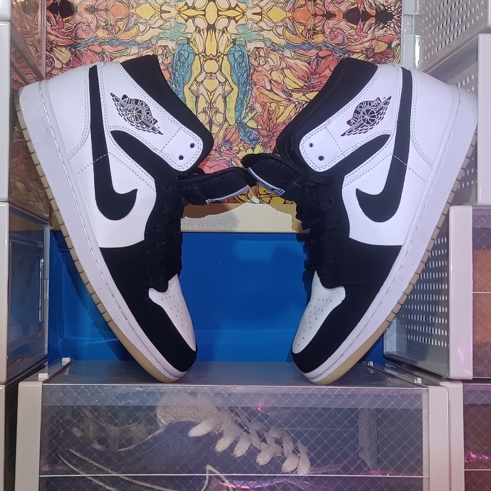 Jordan Mid 1 High-Top Sneakers in Black and White